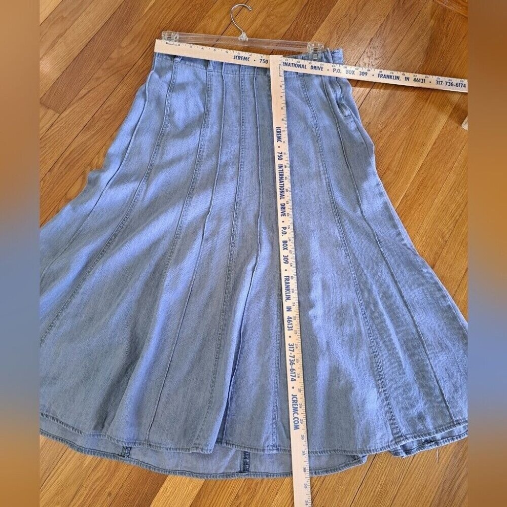 Vintage Y2K Denim Pleated Skirt Side Zip Light Wash Broomstick Size 32" Waist - Picture 7 of 8
